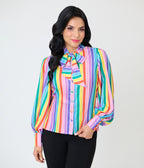 Unique Vintage Rainbow Stripe Long Sleeve Gwen Blouse
