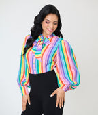 Unique Vintage Rainbow Stripe Long Sleeve Gwen Blouse