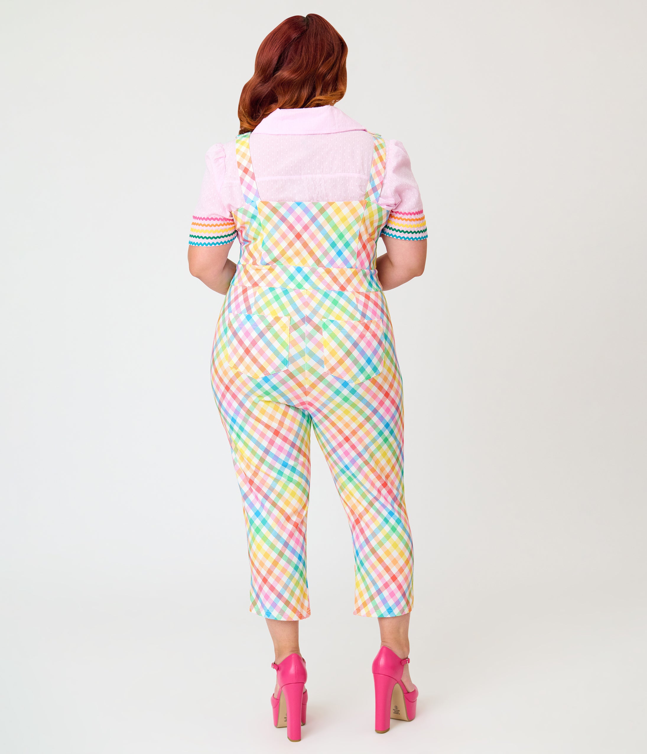 Unique Vintage Plus Size Rainbow Gingham Eartha Jumpsuit