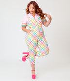 Unique Vintage Plus Size Rainbow Gingham Eartha Jumpsuit