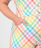 Unique Vintage Plus Size Rainbow Gingham Eartha Jumpsuit