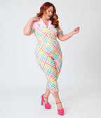 Unique Vintage Plus Size Rainbow Gingham Eartha Jumpsuit