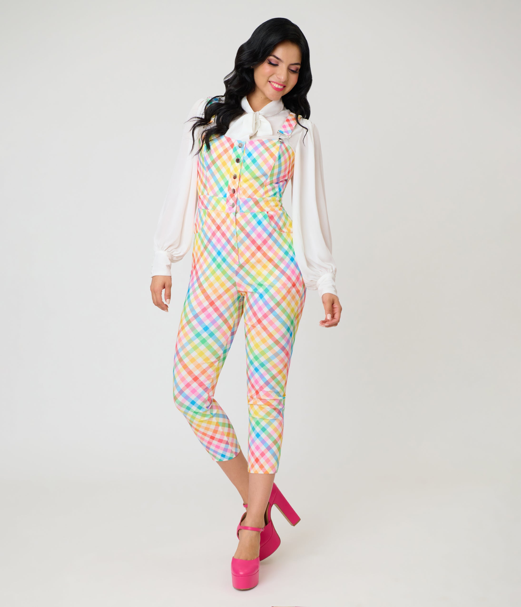 Unique Vintage Rainbow Gingham Eartha Jumpsuit