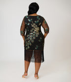 Unique Vintage Plus Size 1920s Black Peacock Sequin Margaux Flapper Dress