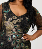 Unique Vintage Plus Size 1920s Black Peacock Sequin Margaux Flapper Dress