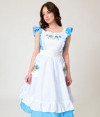 Disney Alice In Wonderland Collection By Unique Vintage Blue & White Ruffled Apron Swing Dress