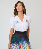 Disney Alice In Wonderland Collection By Smak Parlour White Rabbit Embroidered Puff Sleeve Top