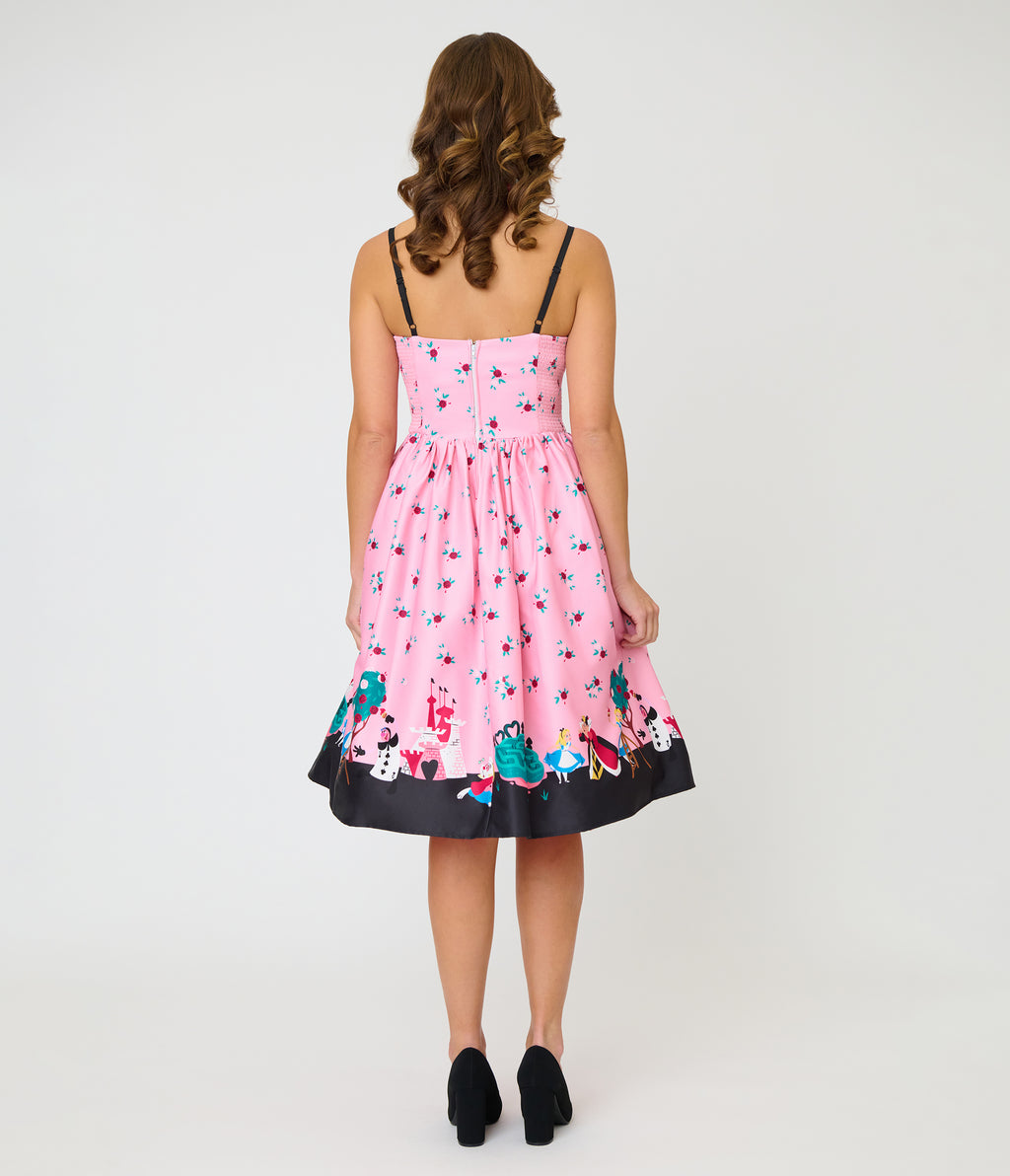 Disney Alice In Wonderland Collection By Unique Vintage Pink Queen of Hearts Sweetheart Swing Dress