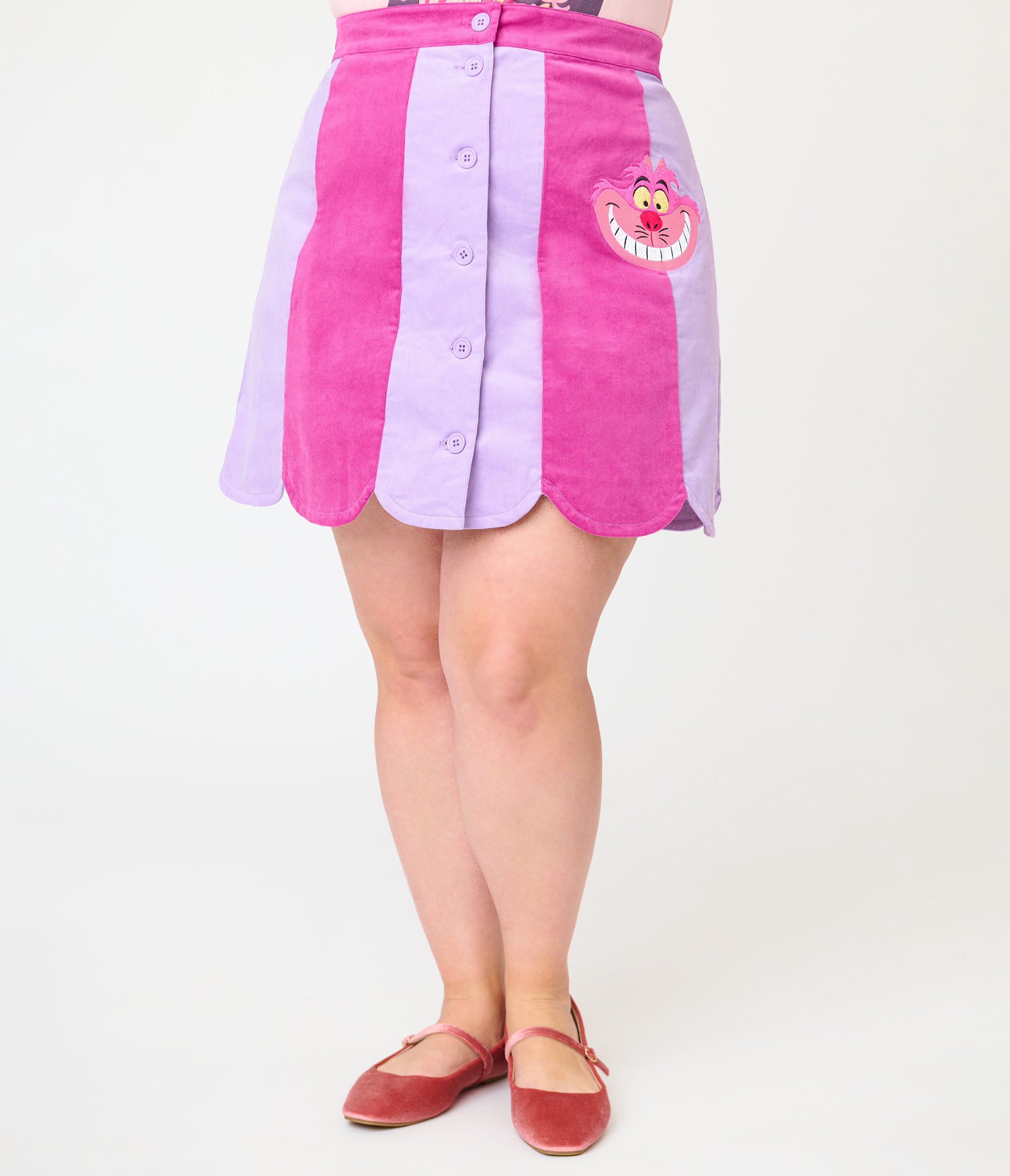 Disney Alice In Wonderland Collection By Smak Parlour Plus Size Purple Cheshire Cat Corduroy Mini Skirt