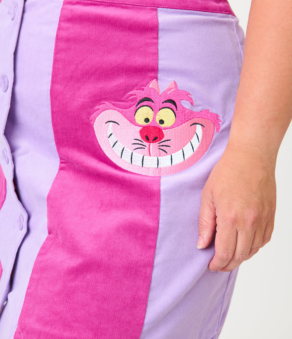 Disney Alice In Wonderland Collection By Smak Parlour Plus Size Purple Cheshire Cat Corduroy Mini Skirt