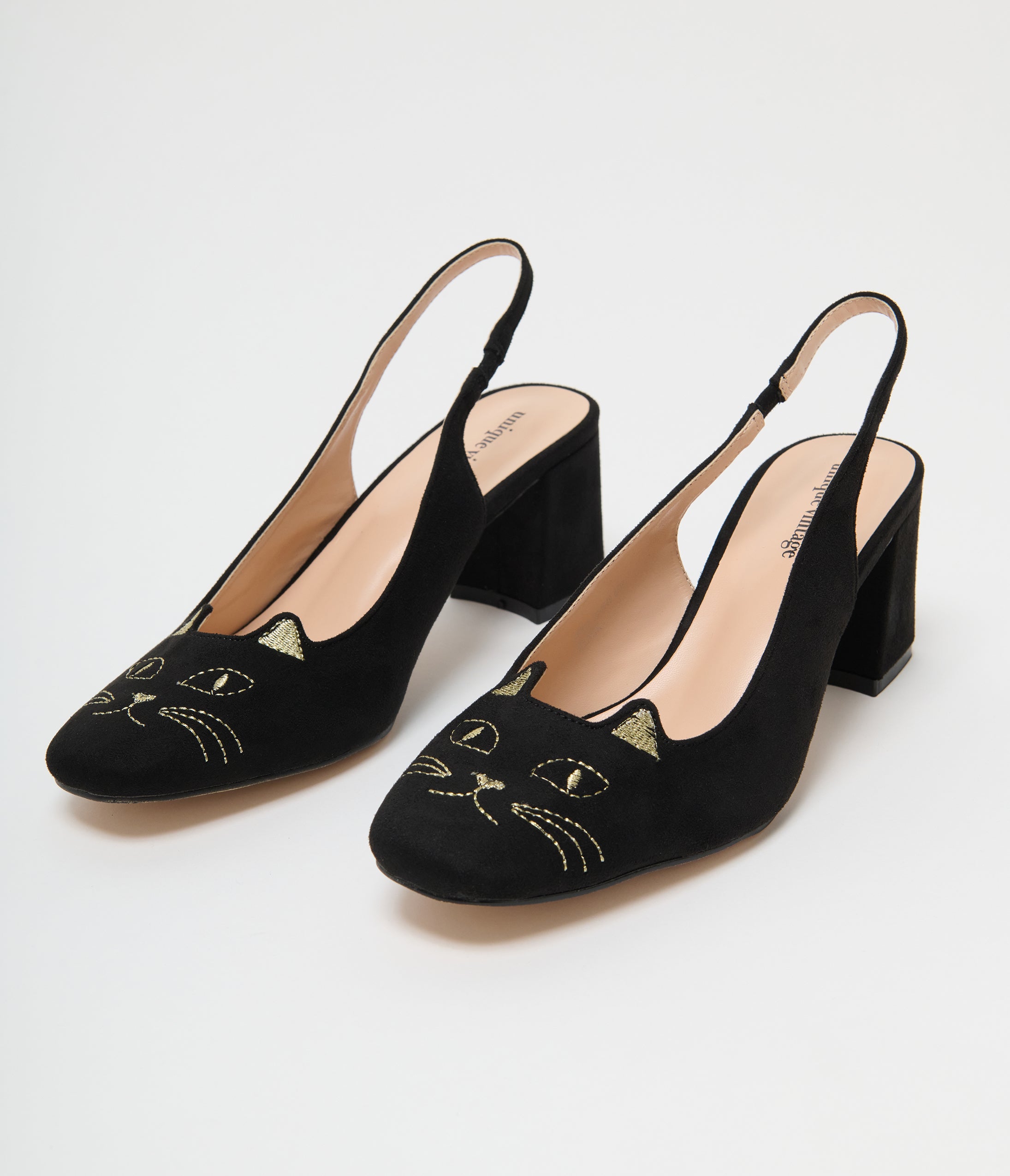 Unique Vintage Black Cat Slingback Heel
