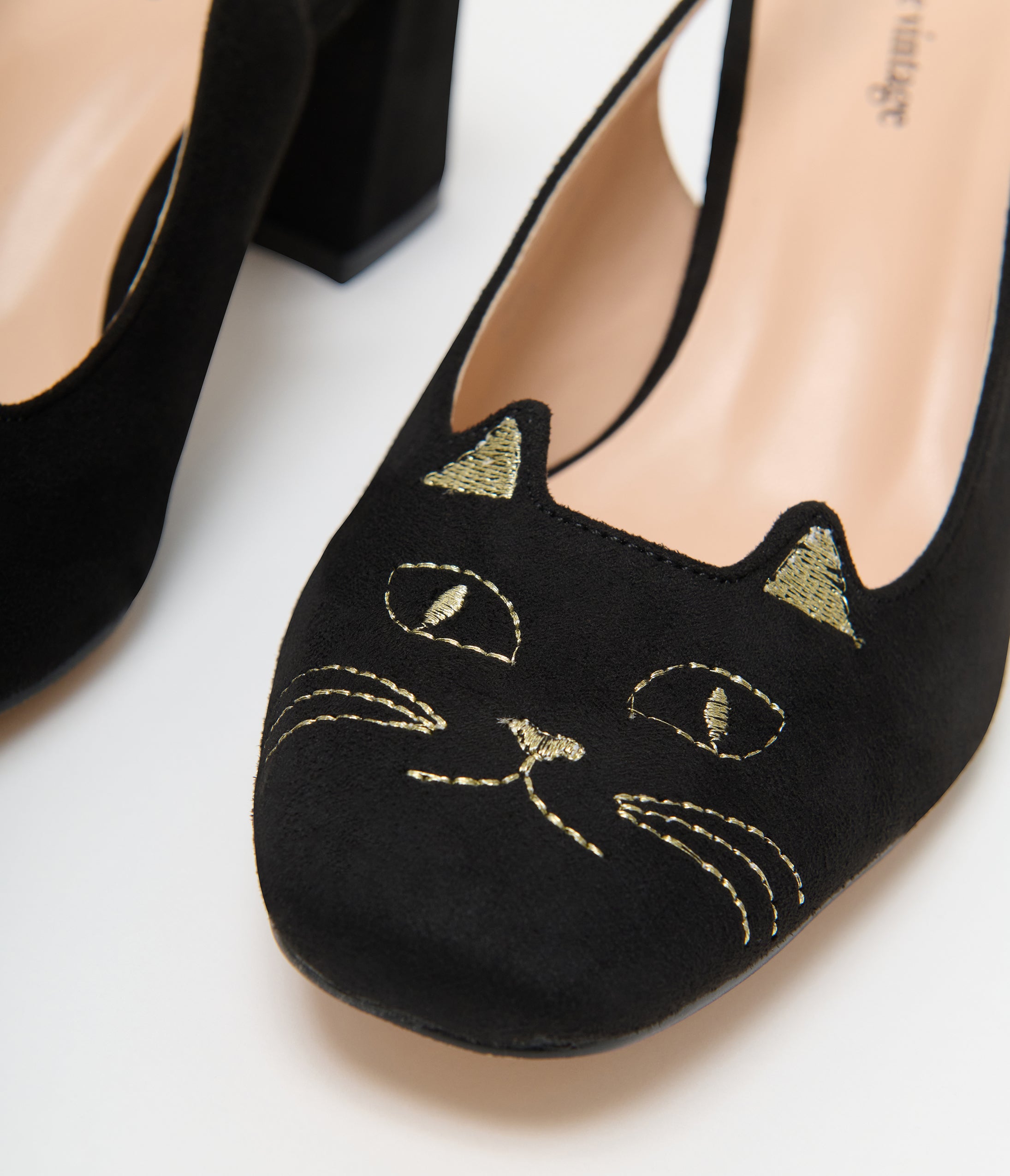 Unique Vintage Black Cat Slingback Heel