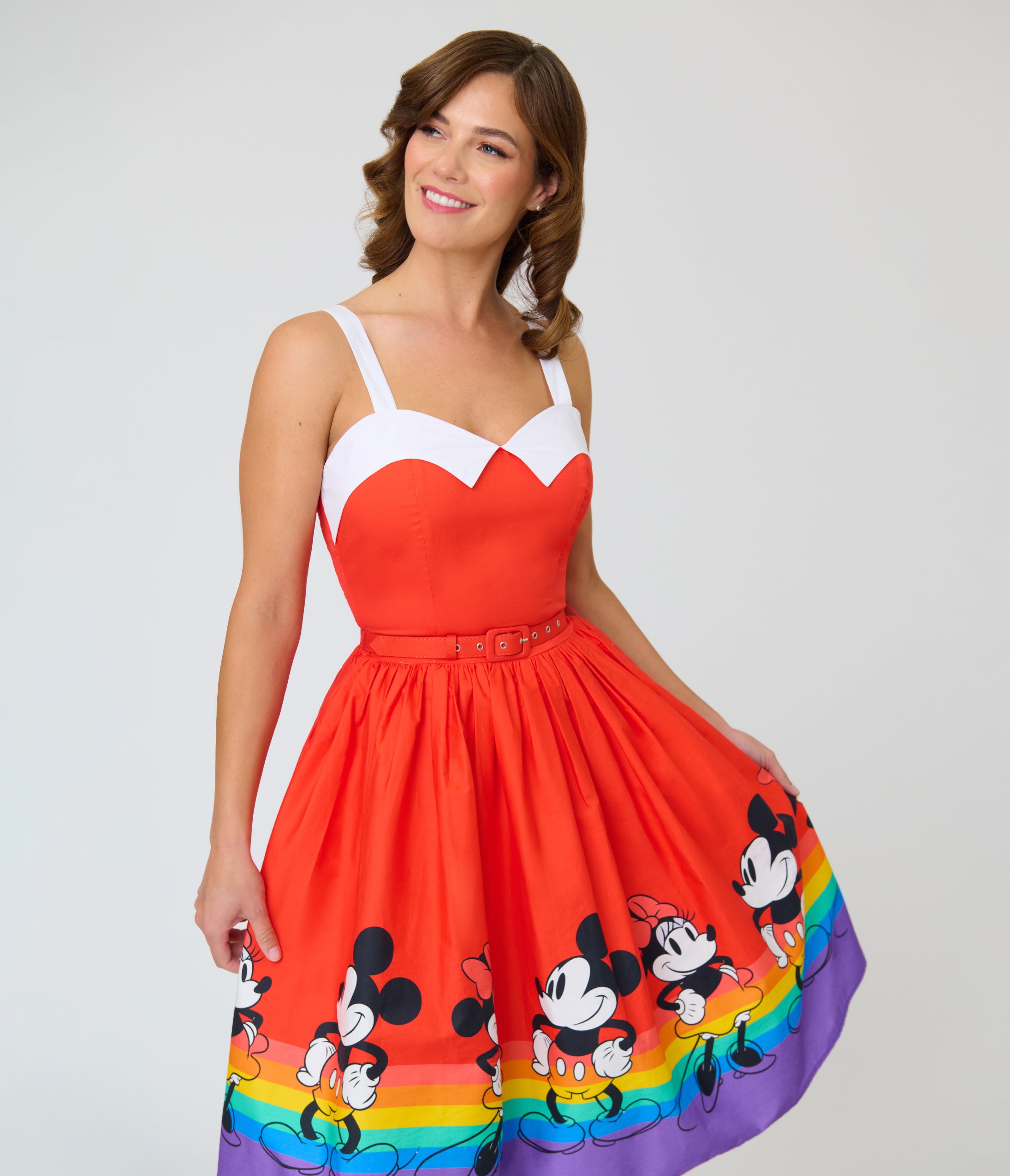 Disney Pride Collection by Unique Vintage Mickey & Minnie Rainbow Rachel Swing Dress