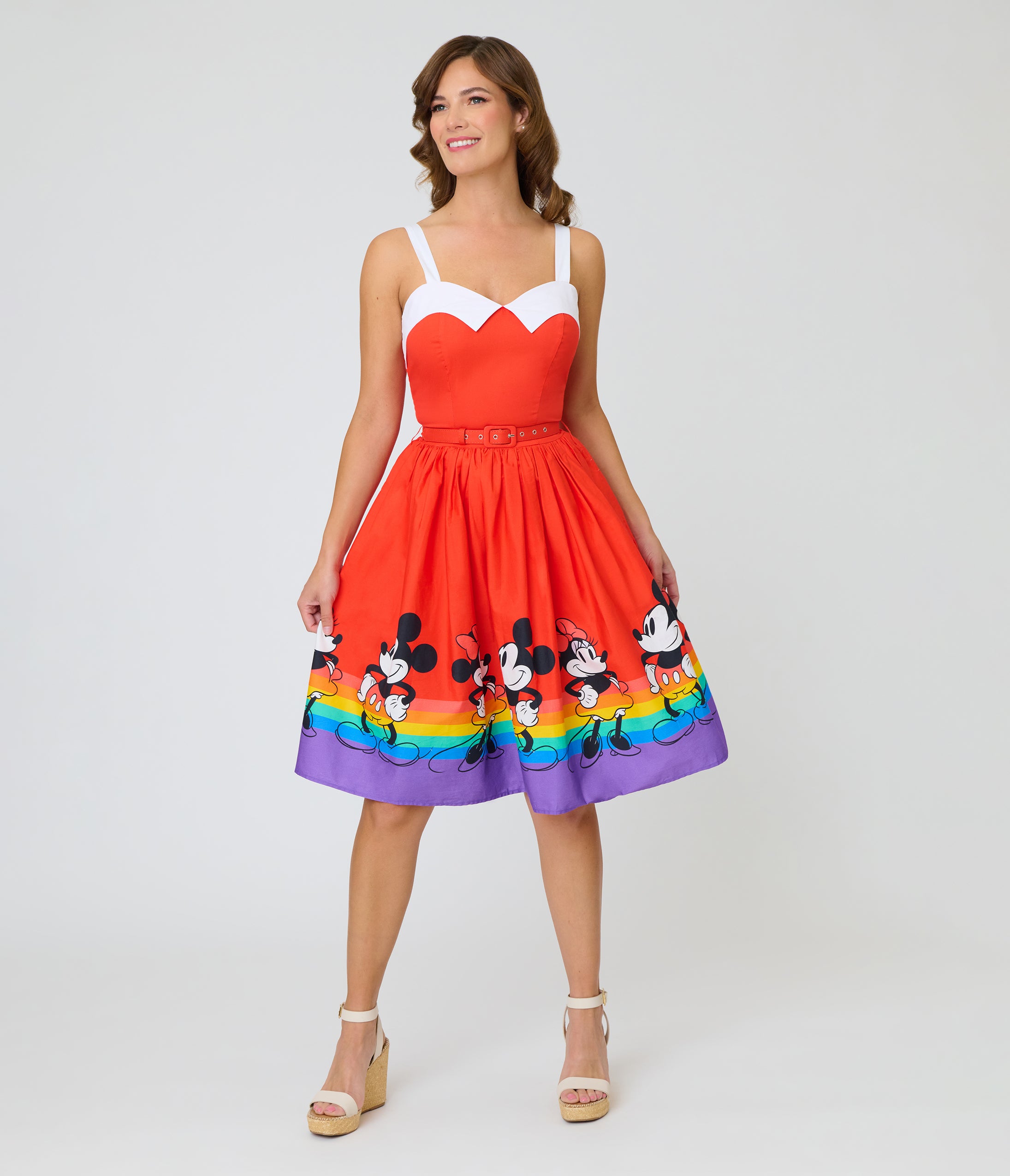 Disney Pride Collection by Unique Vintage Mickey & Minnie Rainbow Rachel Swing Dress
