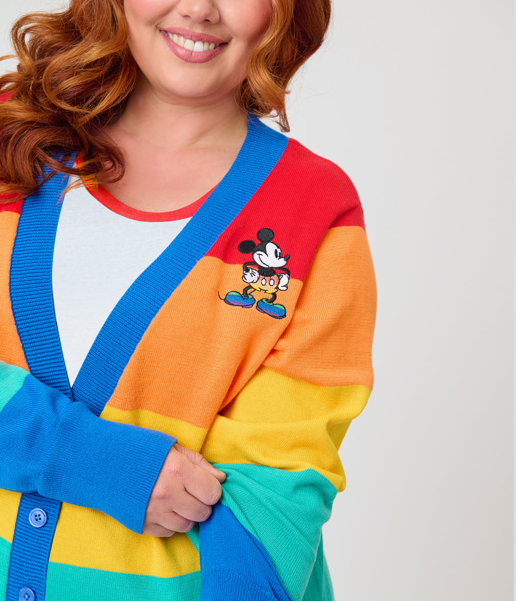 Disney Pride Collection by Unique Vintage Plus Size Rainbow Mickey Button Cardigan