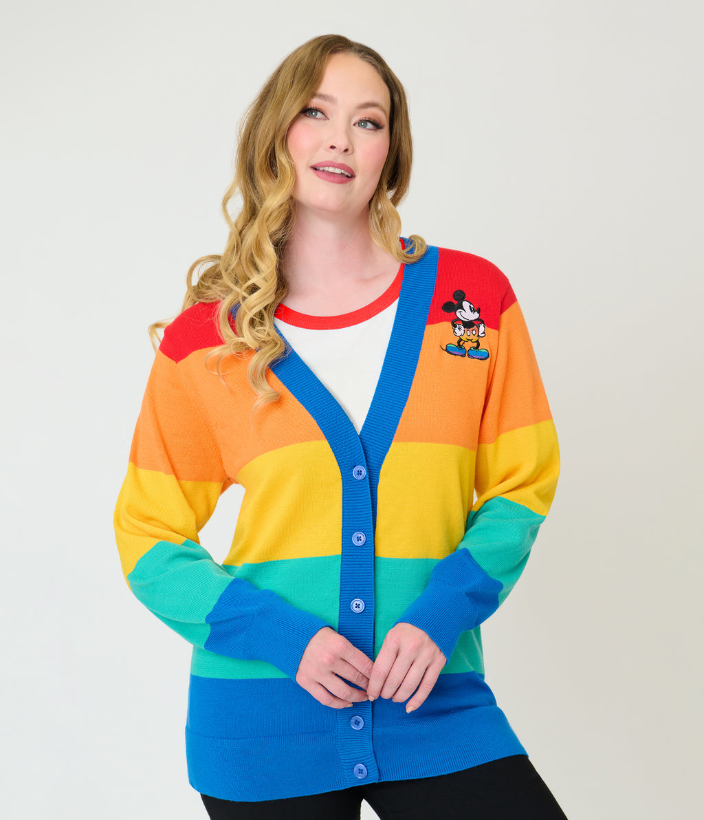 Disney Pride Collection by Unique Vintage Rainbow Mickey Button Cardigan