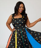Disney Pride Collection by Unique Vintage Plus Size Black & Rainbow Mickey Stripe Swing Dress