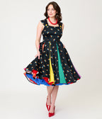 Disney Pride Collection by Unique Vintage Black & Rainbow Mickey Stripe Swing Dress