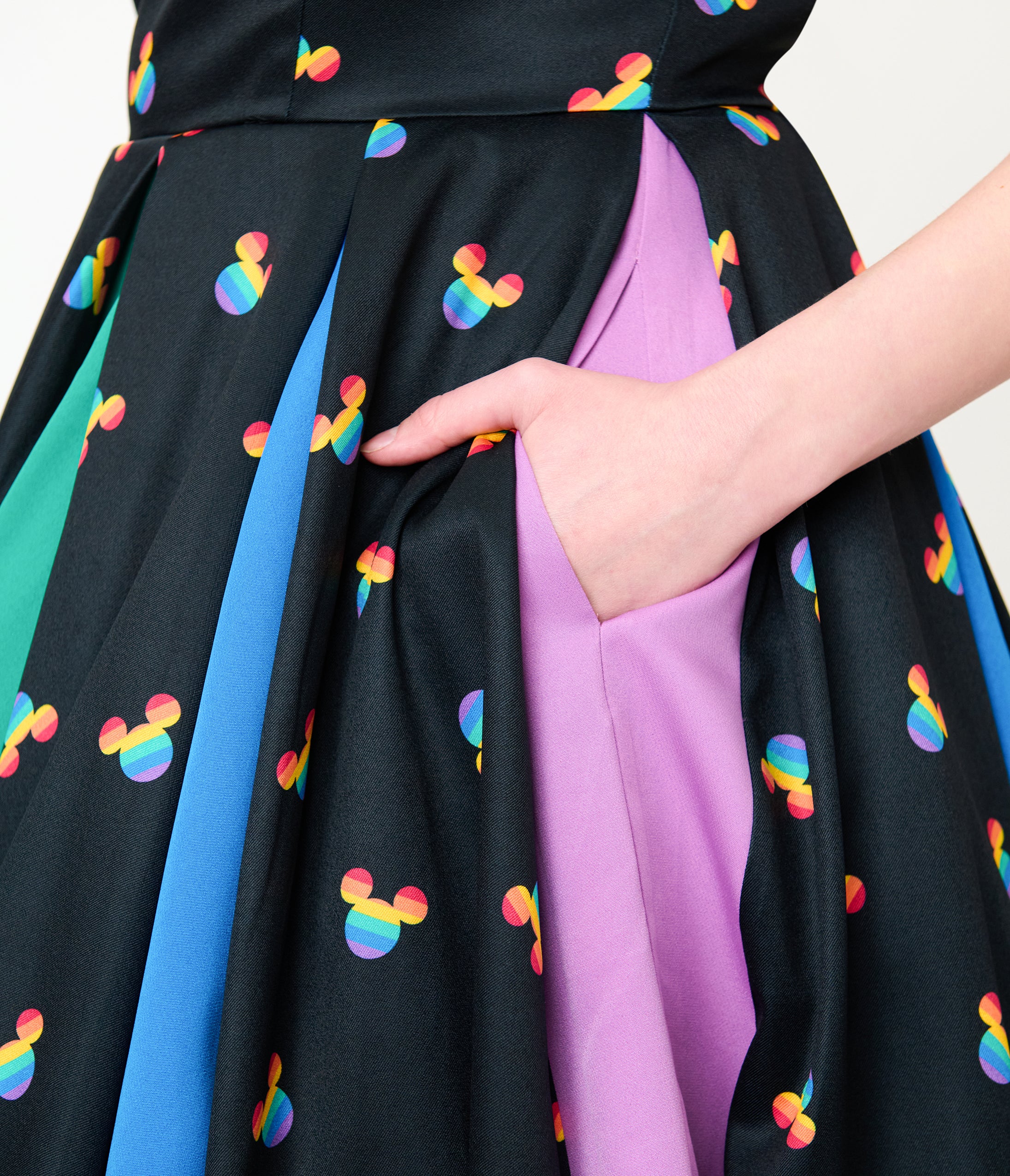 Disney Pride Collection by Unique Vintage Black & Rainbow Mickey Stripe Swing Dress