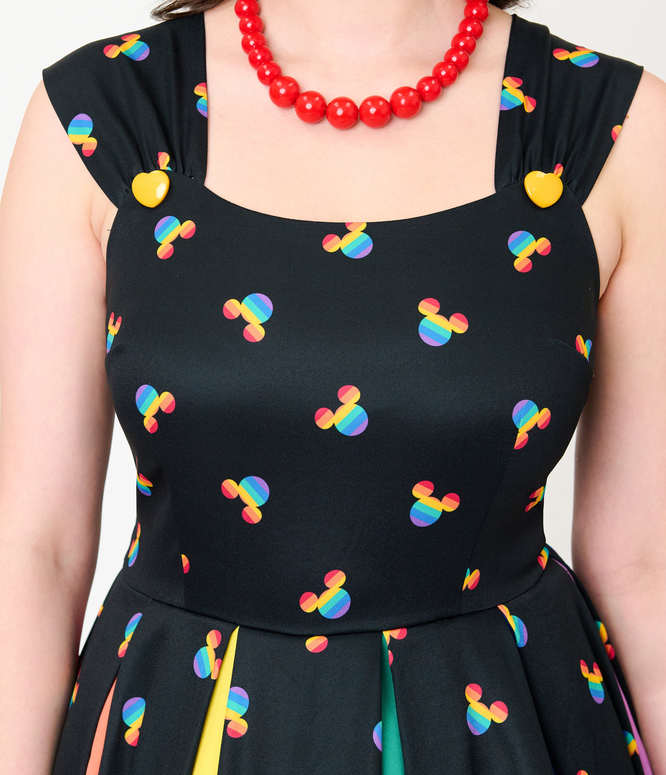 Disney Pride Collection by Unique Vintage Black & Rainbow Mickey Stripe Swing Dress