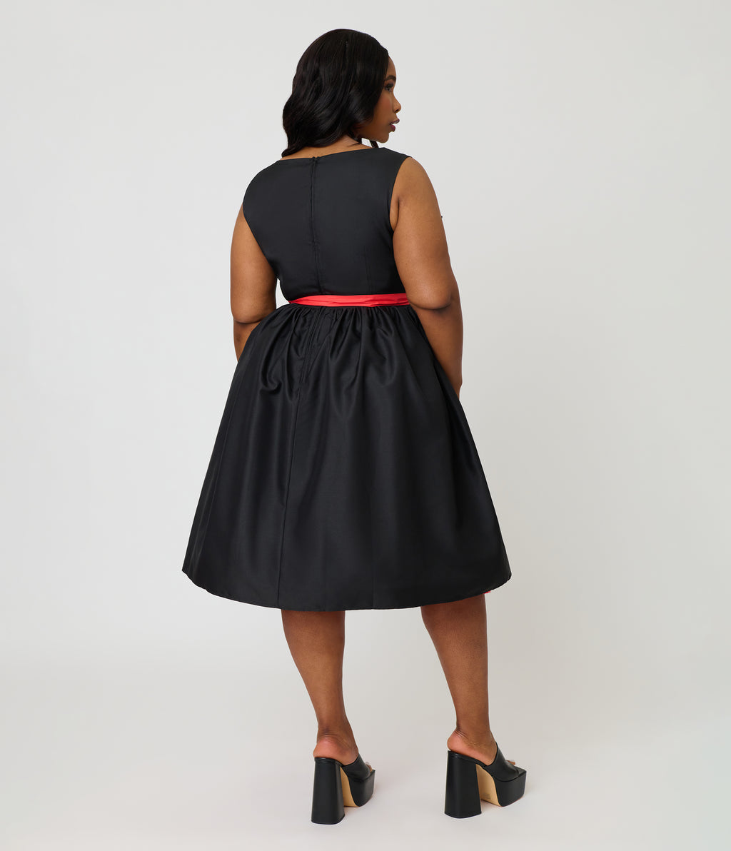 Disney Pride Collection by Unique Vintage Plus Size Black & Rainbow Stripe Mickey Cutout Swing Dress