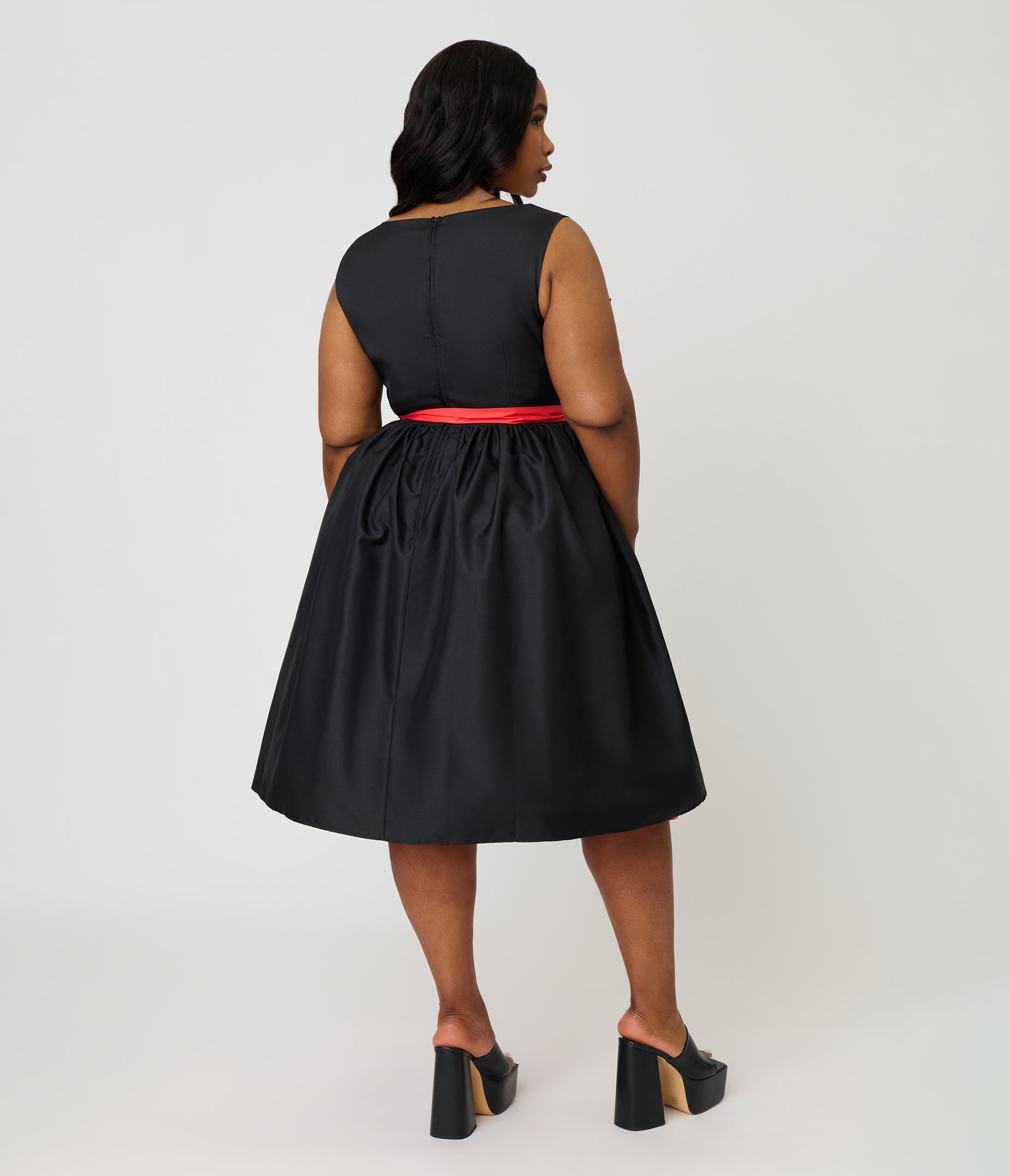 Disney Pride Collection by Unique Vintage Plus Size Black & Rainbow Stripe Mickey Cutout Swing Dress