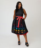 Disney Pride Collection by Unique Vintage Plus Size Black & Rainbow Stripe Mickey Cutout Swing Dress