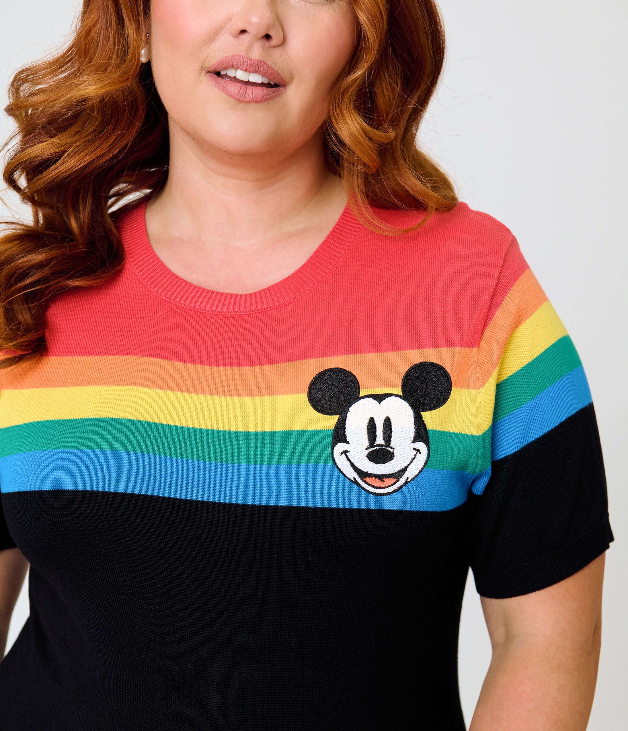 Disney Pride Collection by Unique Vintage Plus Size Rainbow & Mickey Embroidery Puff Sleeve Sweater
