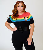Disney Pride Collection by Unique Vintage Plus Size Rainbow & Mickey Embroidery Puff Sleeve Sweater