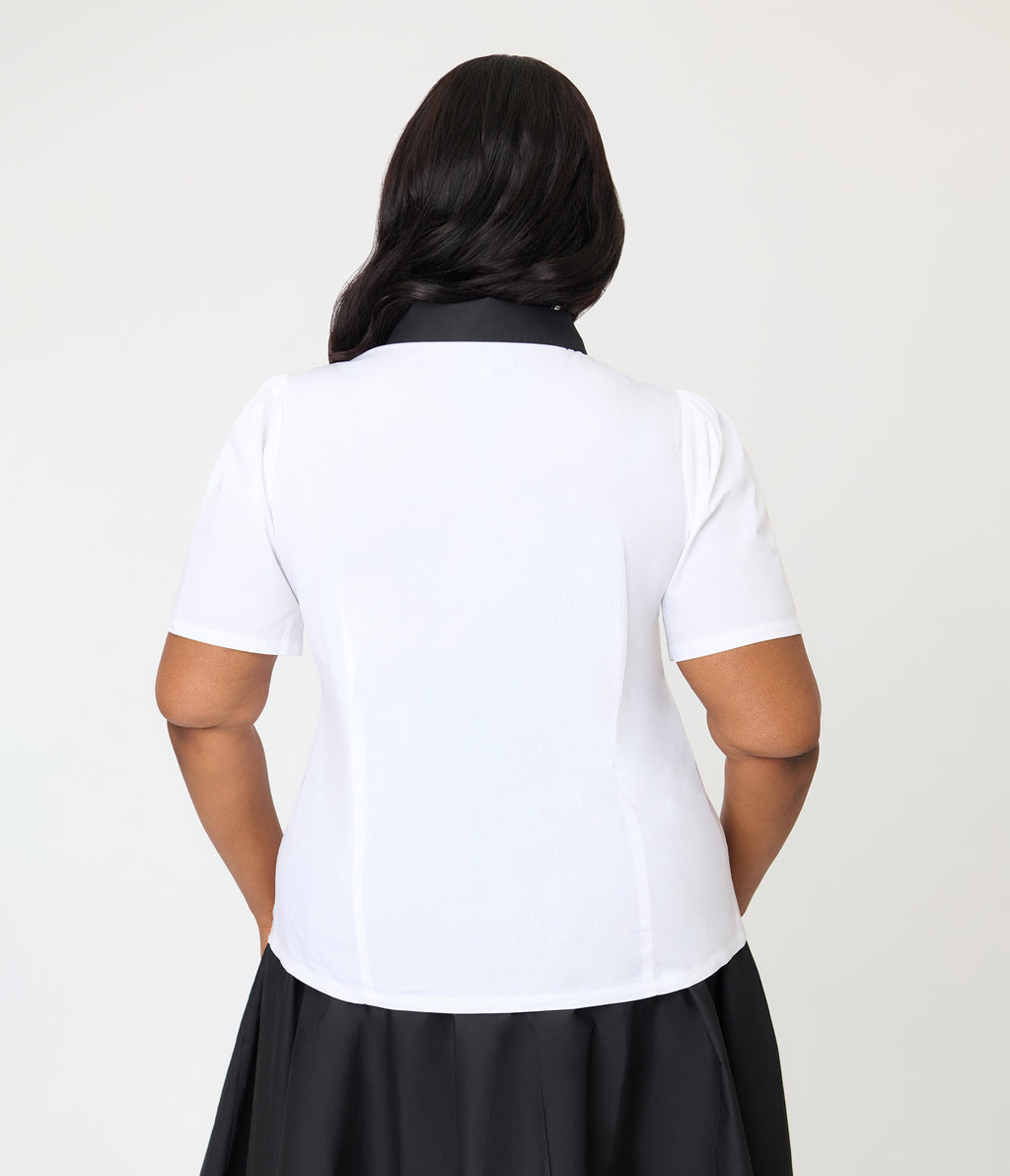 Disney Pride Collection by Unique Vintage Plus Size White Mickey Rainbow Pocket Collared Blouse