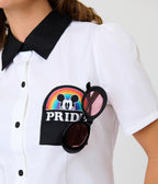 Disney Pride Collection by Unique Vintage White Mickey Rainbow Pocket Collared Blouse