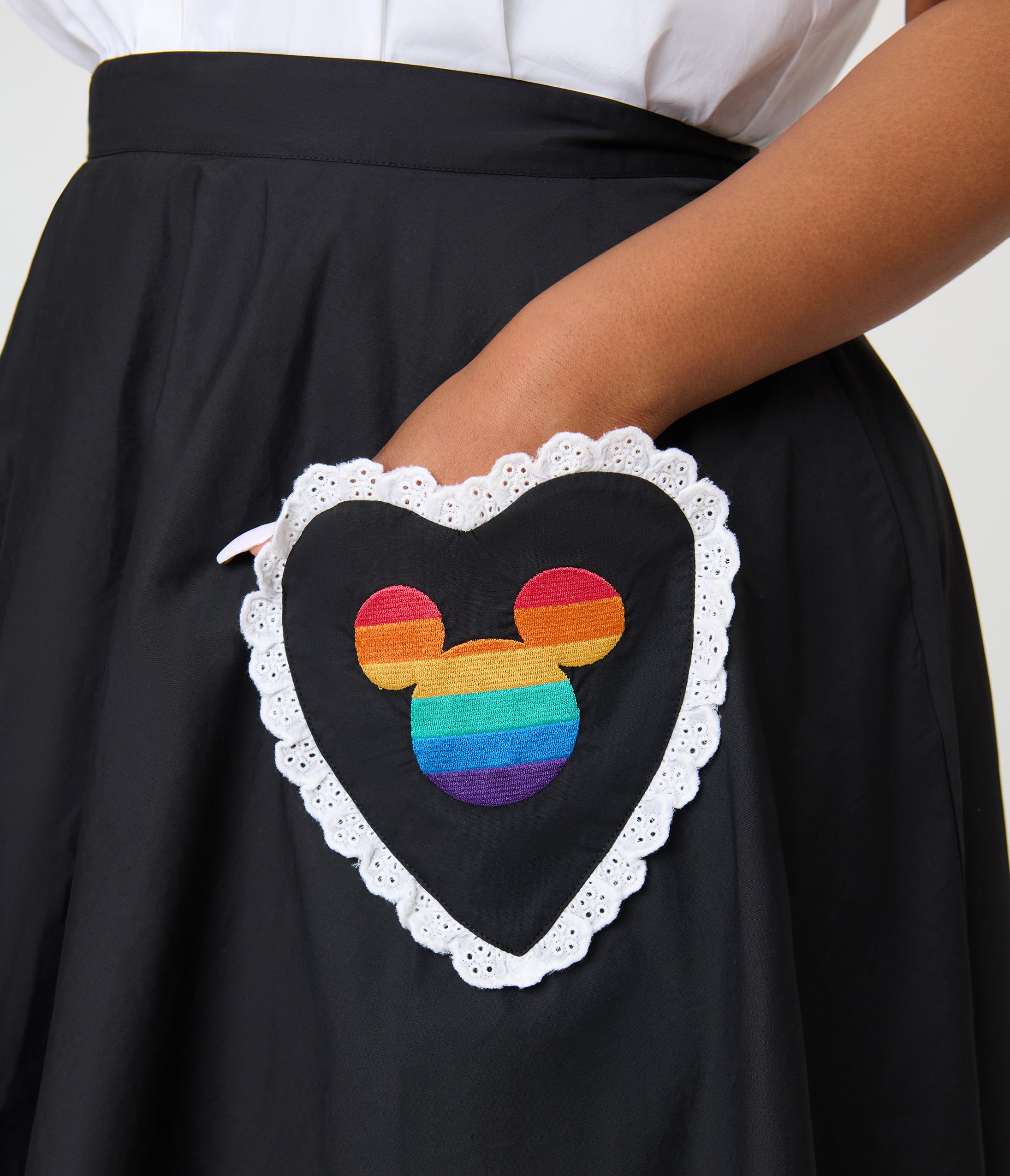 Disney Pride Collection by Unique Vintage Plus Size Black & Mickey Heart Pocket Sally Swing Skirt