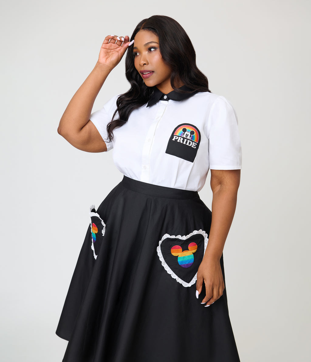 Disney Pride Collection by Unique Vintage Plus Size Black & Mickey Heart Pocket Sally Swing Skirt
