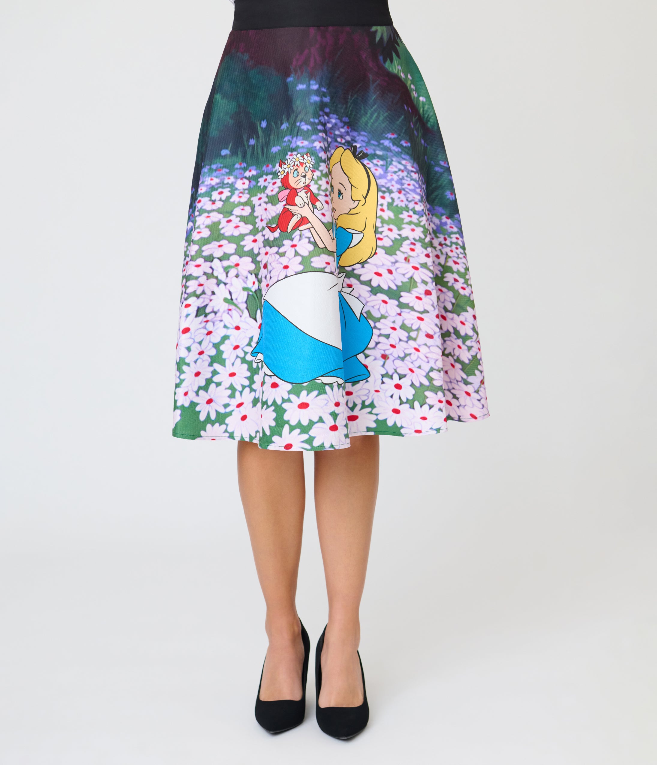 Disney Alice In Wonderland Collection By Unique Vintage Alice In Daisies Vivian Swing Skirt