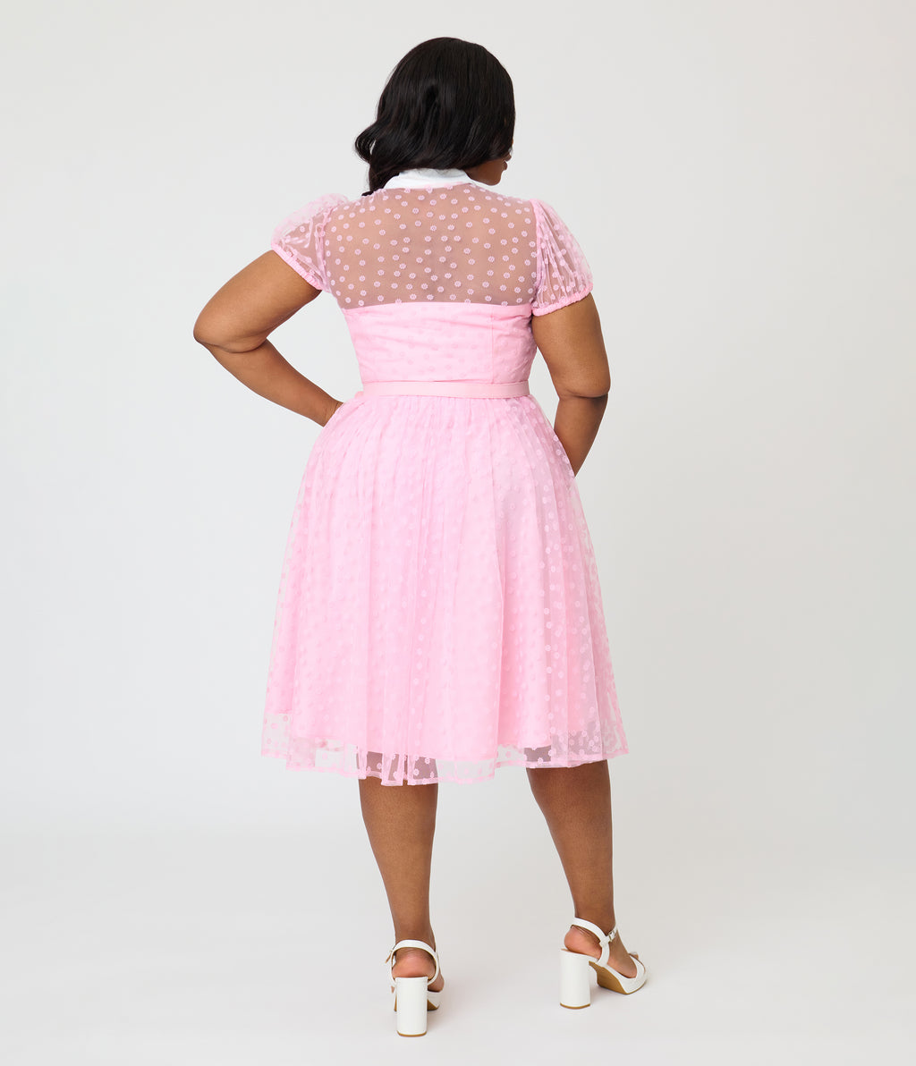 Unique Vintage Plus Size Light Pink Daisy Hollie Swing Dress