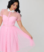 Unique Vintage Light Pink Daisy Hollie Swing Dress