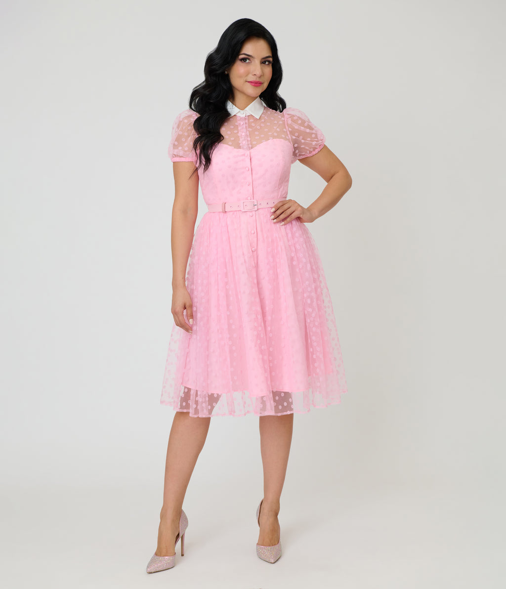 Unique Vintage Light Pink Daisy Hollie Swing Dress