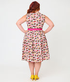 Unique Vintage Plus Size White Kitschy Cat Print Edith Swing Dress