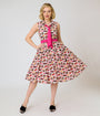 Unique Vintage White Kitschy Cat Print Edith Swing Dress