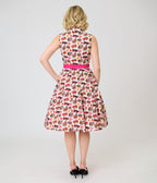 Unique Vintage White Kitschy Cat Print Edith Swing Dress