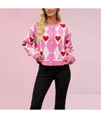 Pink & White Argyle Heart Cardigan