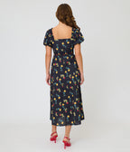 Unique Vintage 1940s Black Floral Midi Dress
