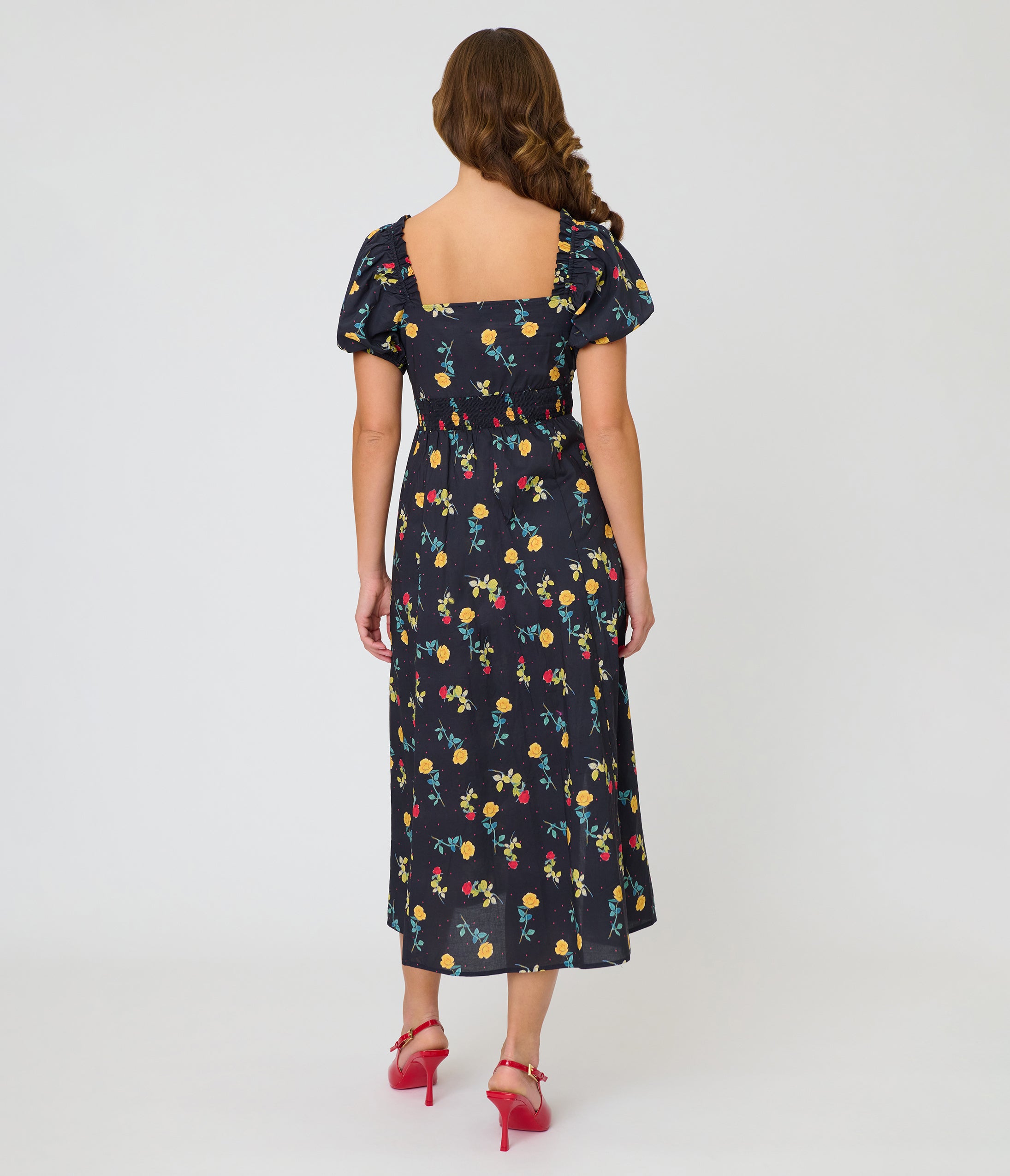 Unique Vintage 1940s Black Floral Midi Dress