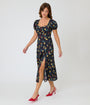 Unique Vintage 1940s Black Floral Midi Dress