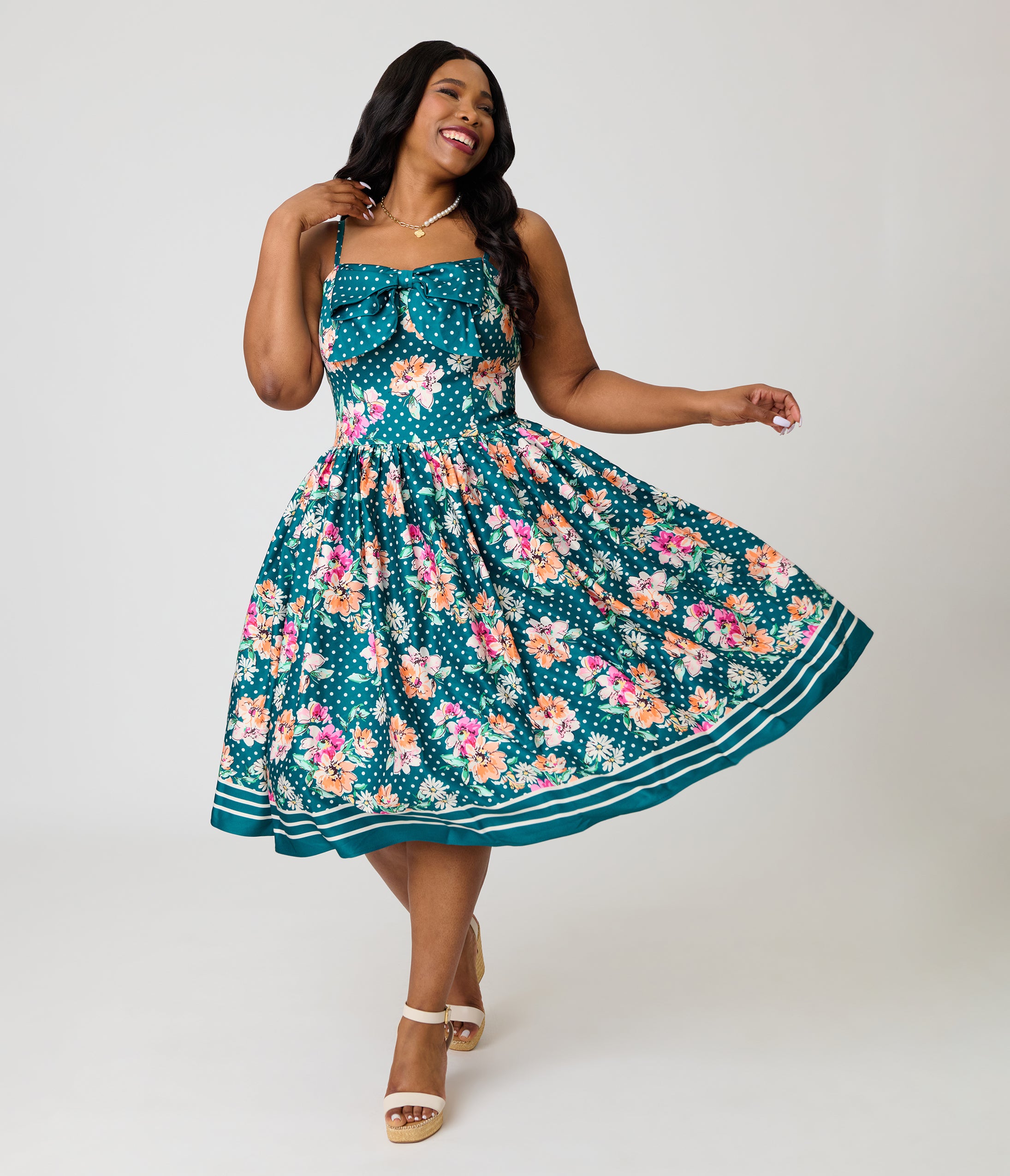 plus size green polka dot dress Rusticease Plus Size Green Polka Dot Dress Wedding Guest Party Ruffle Flounce Sleeve Round Neck Casual Vacation Summer Woven Fabric Regular,4XL