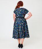Unique Vintage Plus Size Navy Creatures Print Alexis Swing Dress