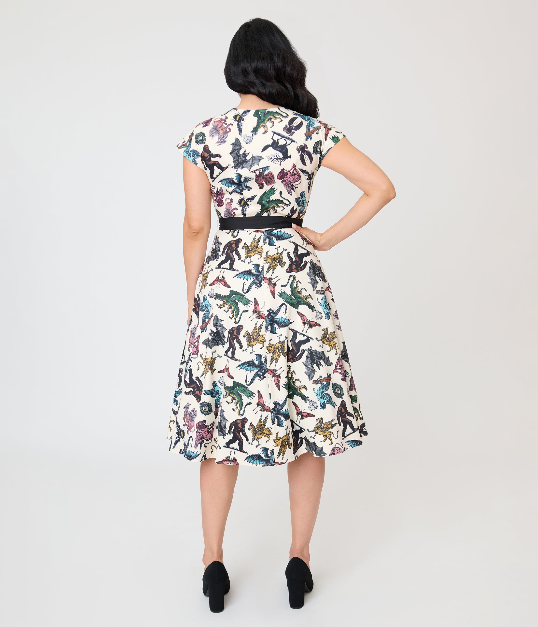 Unique Vintage Cryptid Print Hedda Swing Dress