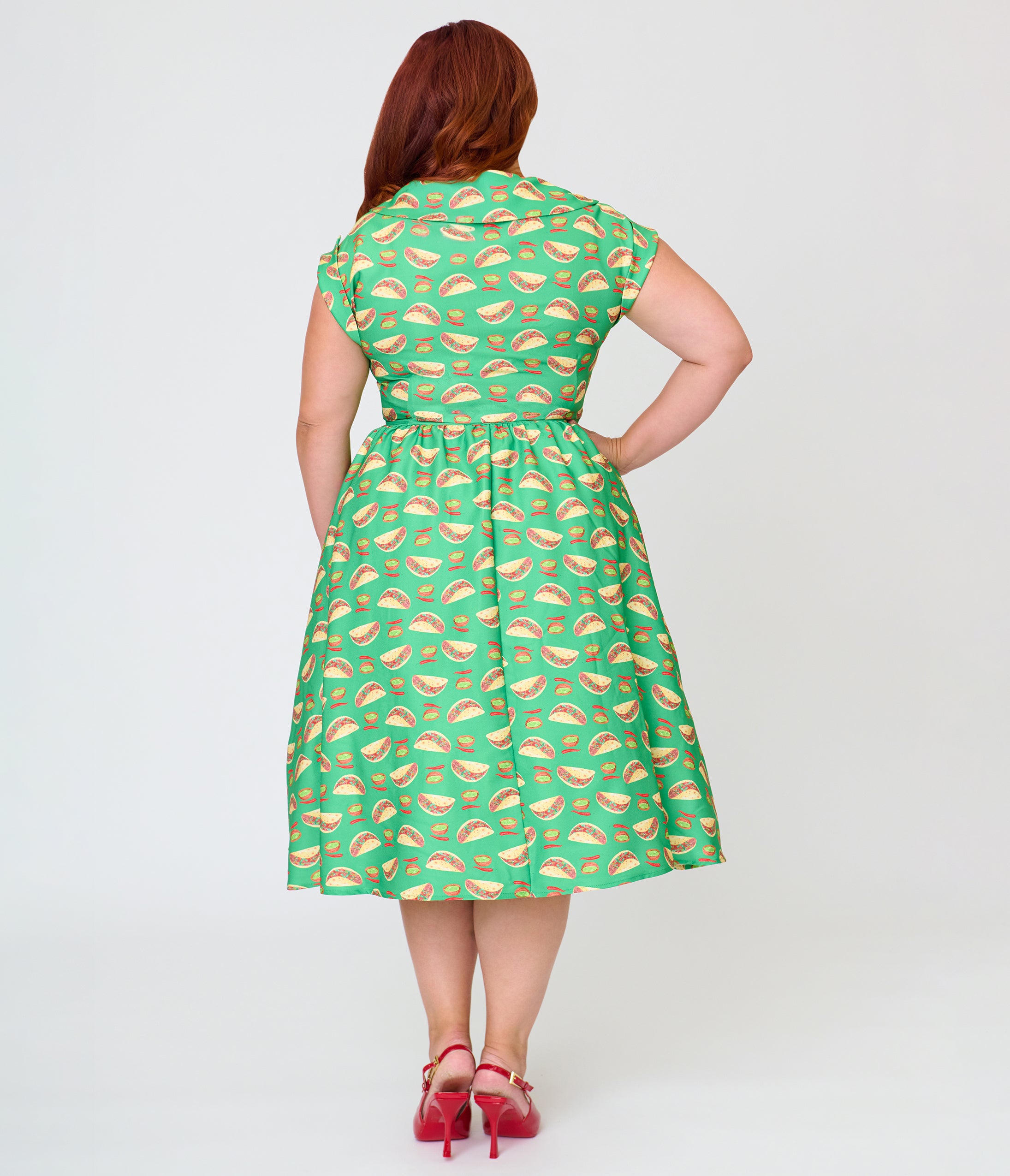 Unique Vintage Plus Size Green Taco Print Swing Dress