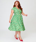 Unique Vintage Plus Size Green Taco Print Swing Dress