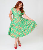 Unique Vintage Plus Size Green Taco Print Swing Dress